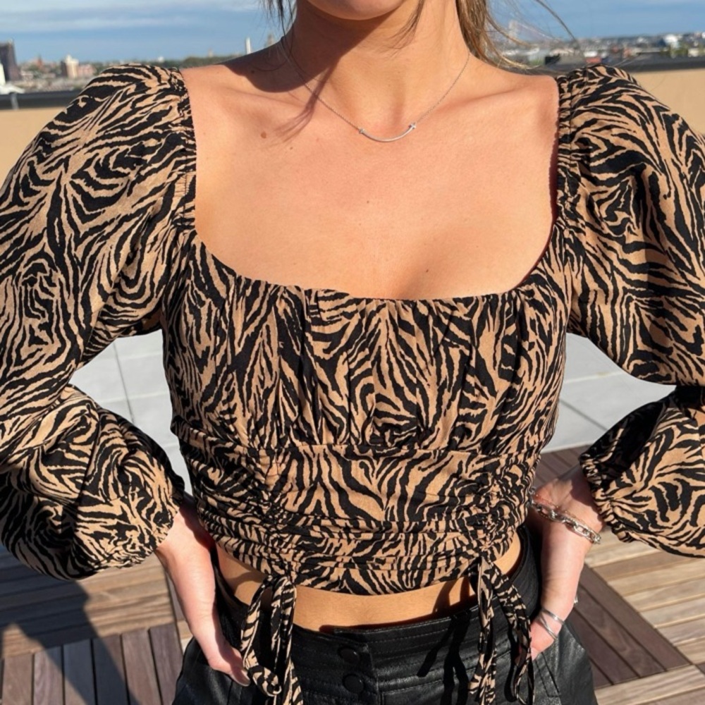 Papermoon Brown and Black Puff Sleeve Bustier Zebra Blouse